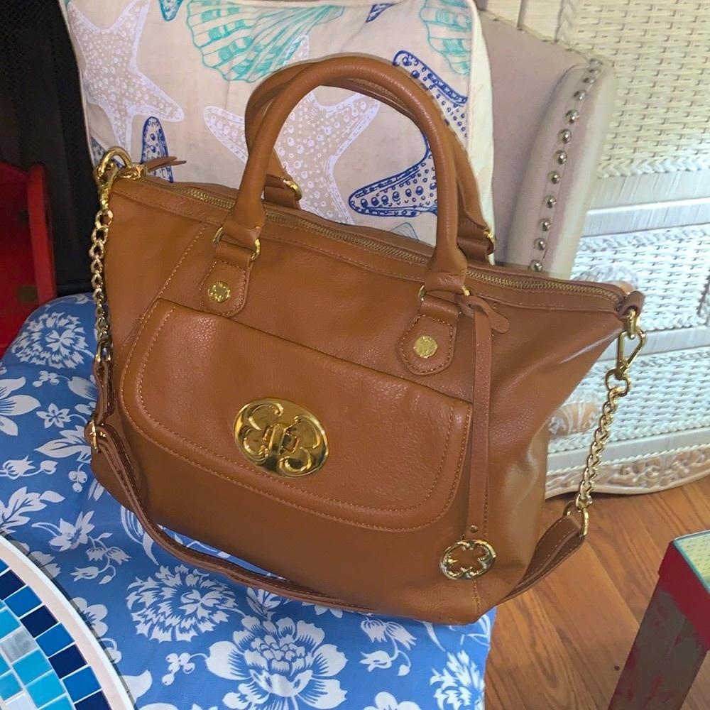 Emma Fox leather Brown Camel Coffee color  purse satchel, strap and gold chain